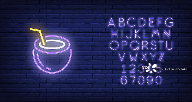 热带鸡尾酒霓虹灯标志图片素材