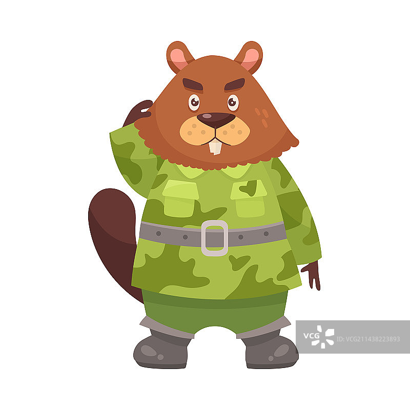 迷彩卡通可爱海狸形象图片素材