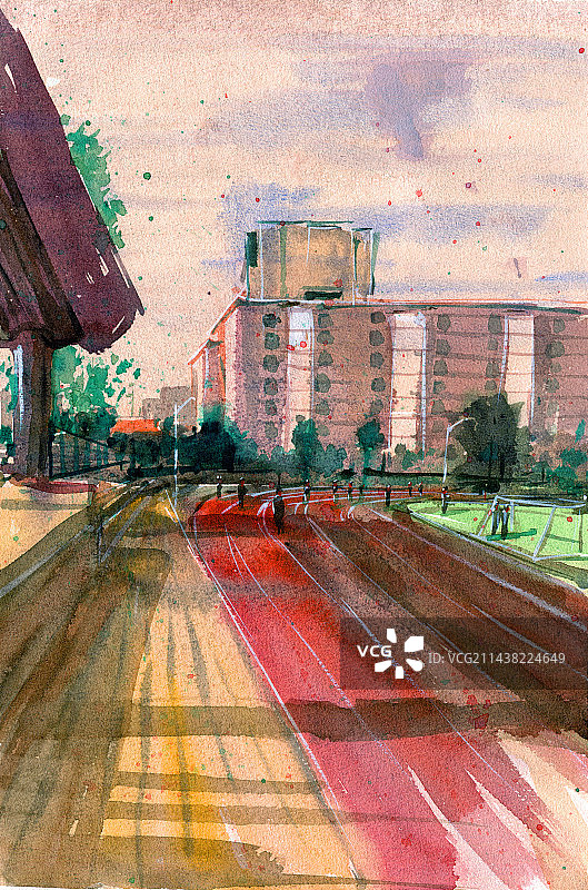 操场水彩图片素材