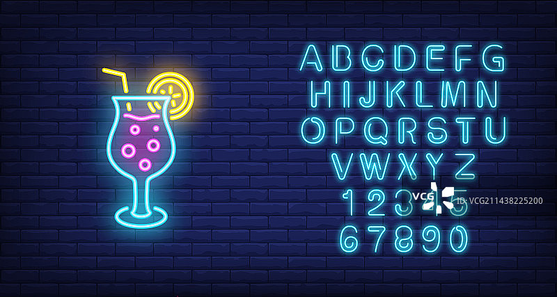 热带鸡尾酒霓虹灯标志图片素材