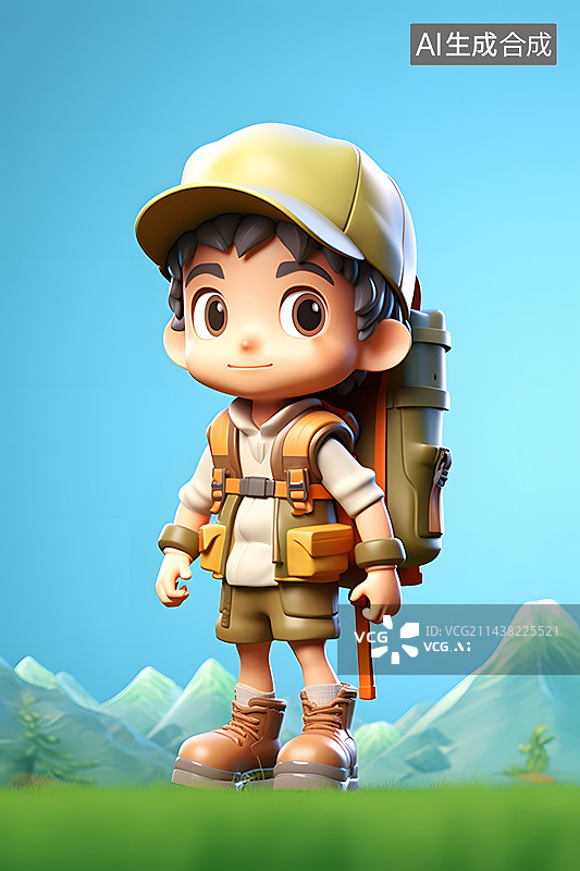 【AI数字艺术】丛林冒险的小男孩野营3D渲染图片素材