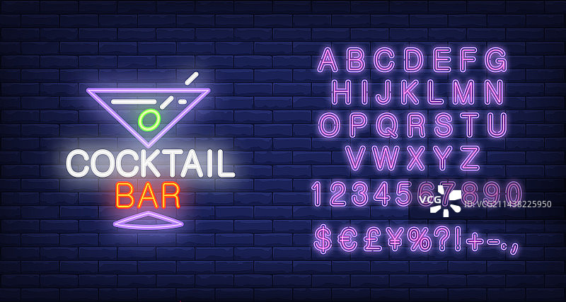 鸡尾酒吧霓虹灯图片素材