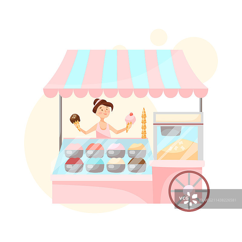 冰淇淋和爆米花售货亭与女人图片素材