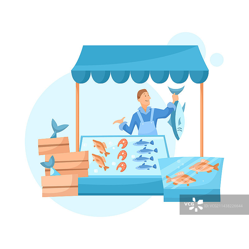鱼类和男性卖家展位图片素材