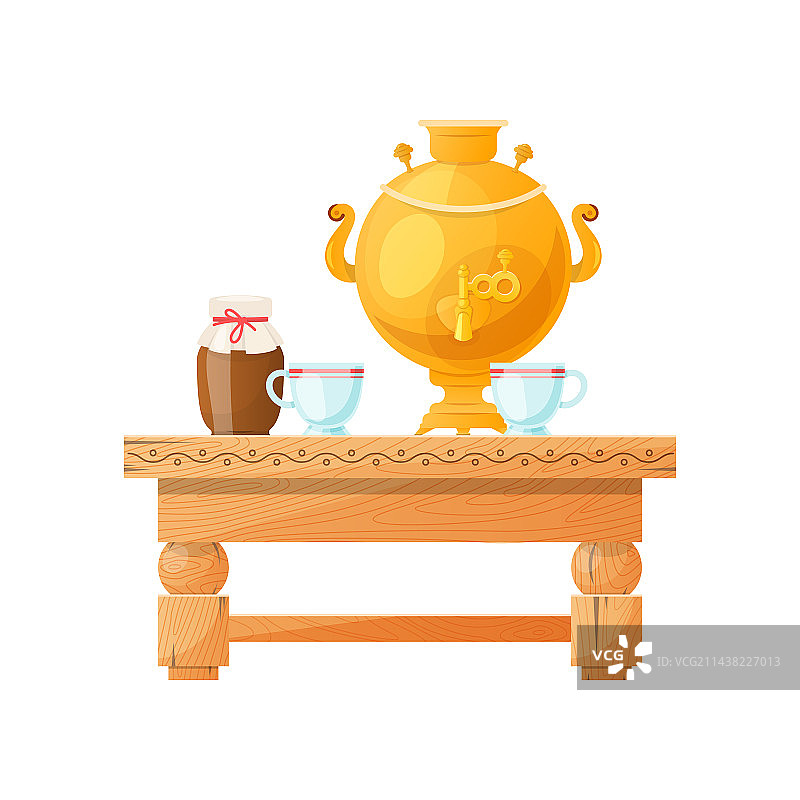 木桌上的旧俄式茶炊图片素材