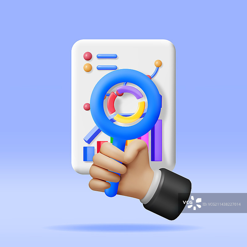 带放大镜的剪贴板3D饼图图片素材
