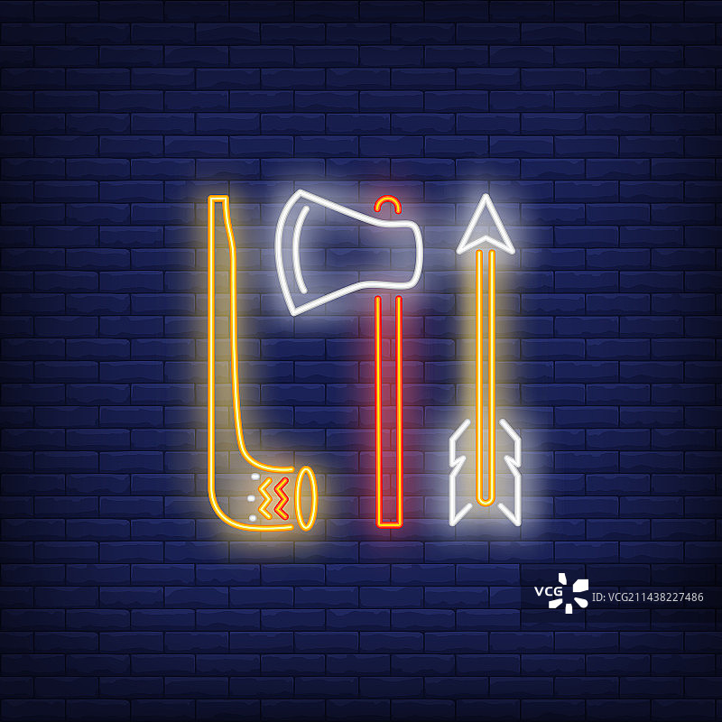 烟斗战斧和箭霓虹灯标志图片素材