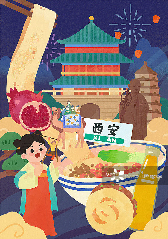 西安城市旅游文创宣传插画图片素材