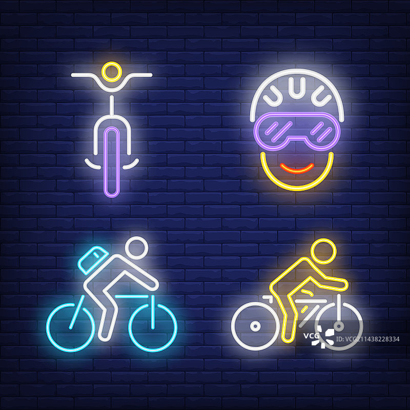 骑自行车的人，霓虹灯标志图片素材