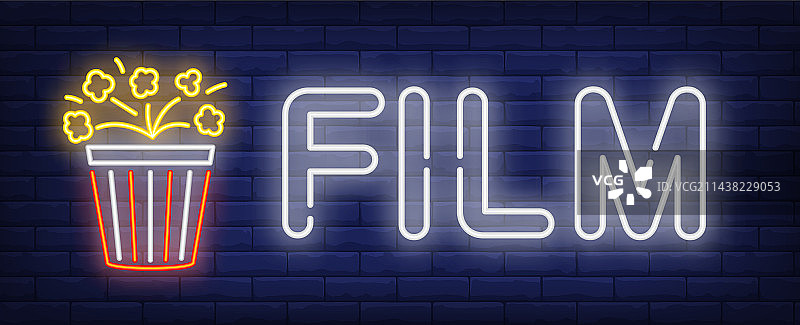 霓虹灯文字电影和爆米花图片素材