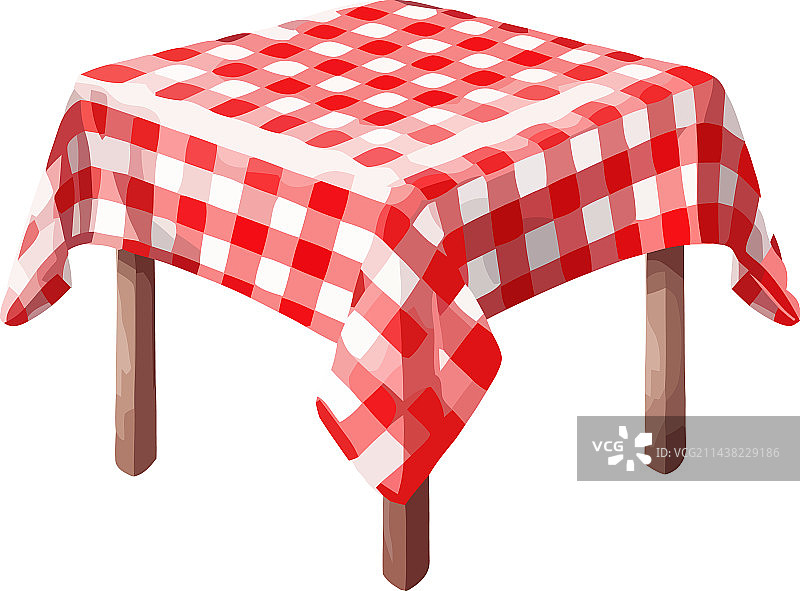 木桌上的格子餐巾已准备好野餐图片素材