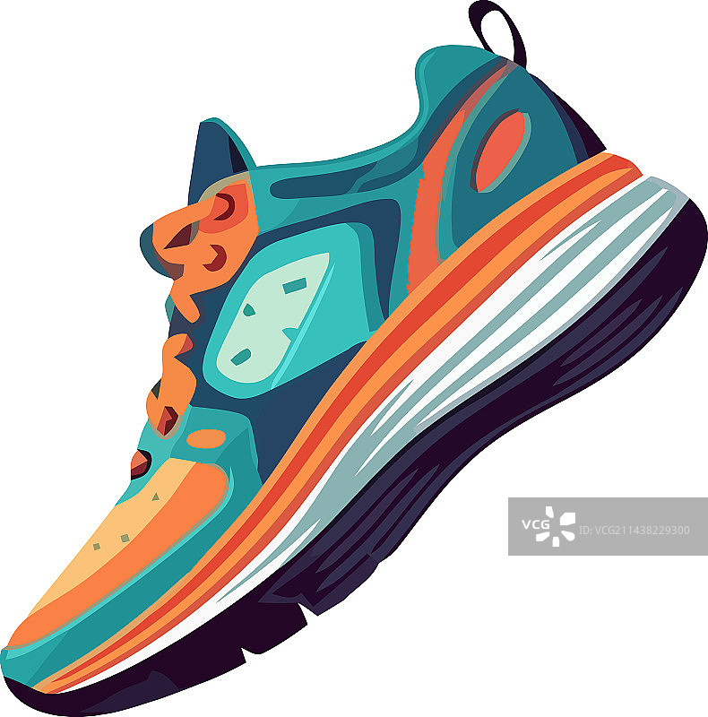 带黄色鞋带的蓝色运动鞋设计图片素材