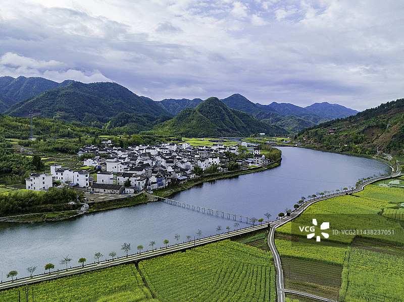 航拍安徽皖南民居，龙川景区，仁里古镇图片素材