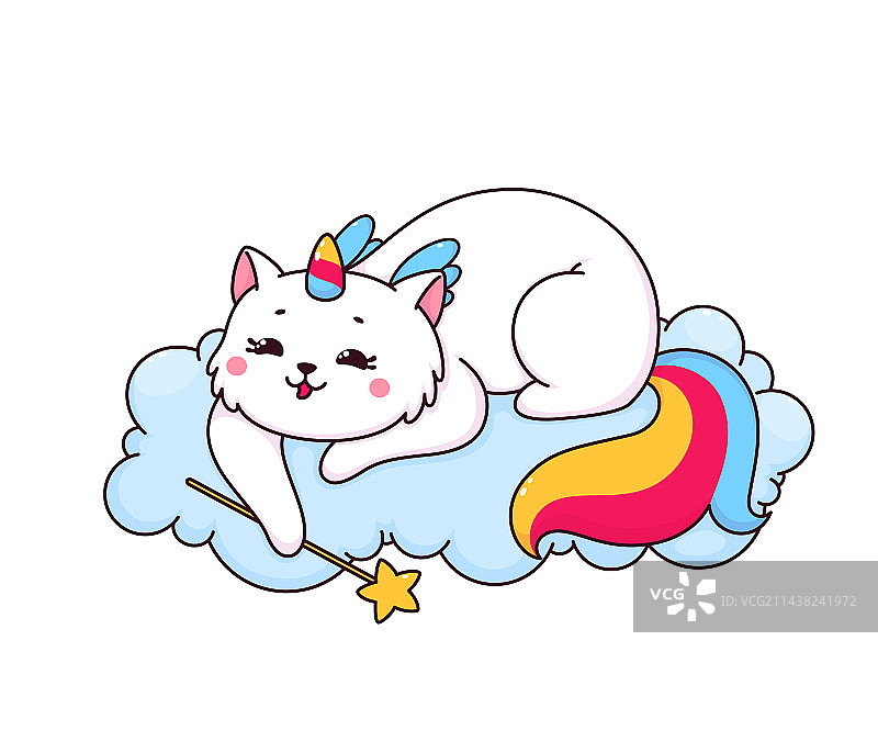 拿着魔法棒的卡通猫角兽角色图片素材