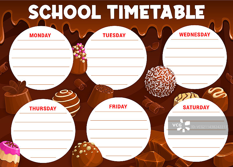 含巧克力糖果的教育时间表图片素材