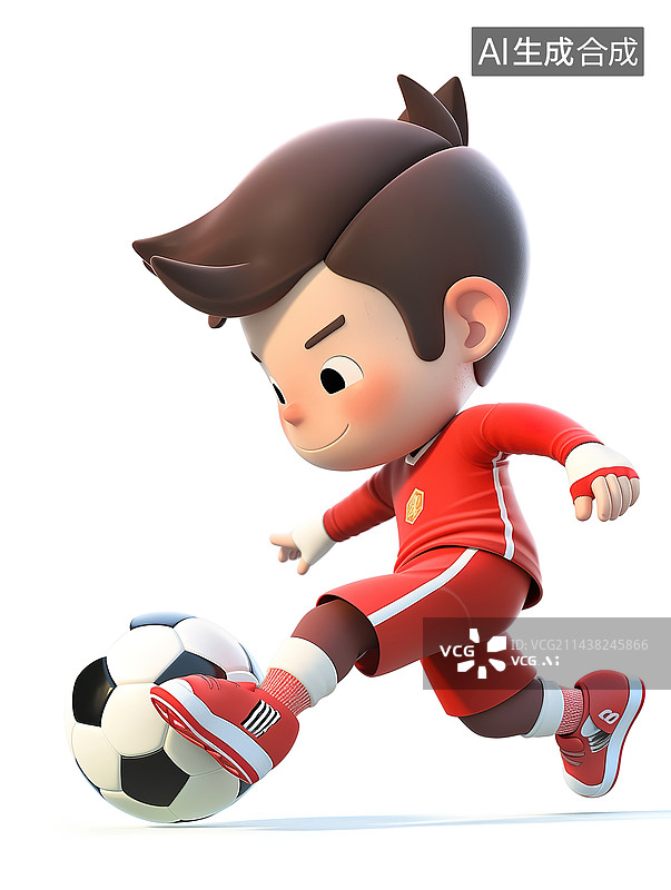 【AI数字艺术】踢足球的男孩3d插画图片素材