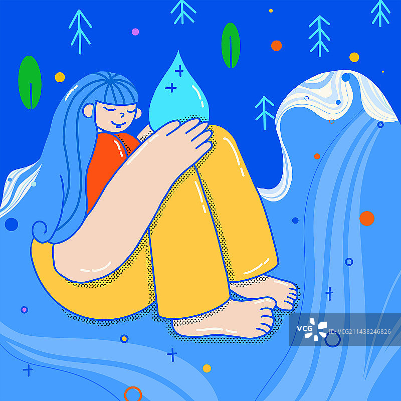 环保世界爱水日女孩水源扁平风图片素材