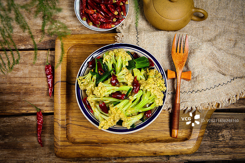 特色农家菜辣椒炒松花菜图片素材