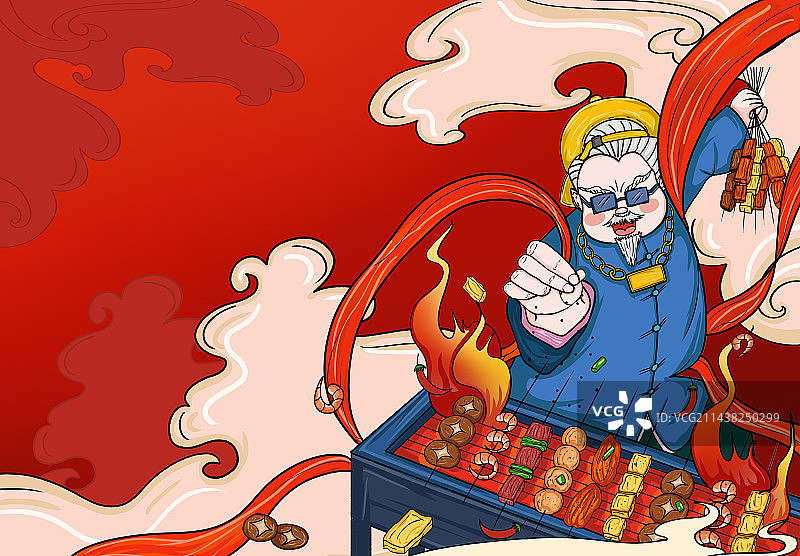 国潮风餐饮烧烤插画图片素材