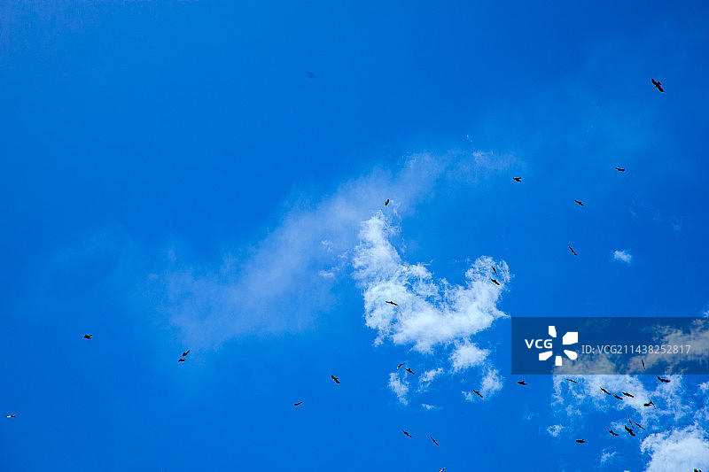 四川省阿坝州郎木寺-低角度鸟瞰蓝天图片素材