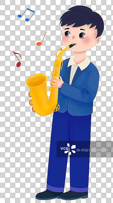 穿着西装正在演奏萨克斯的小男孩图片素材