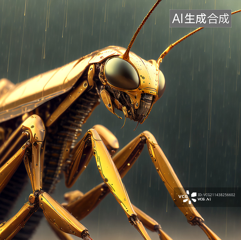 【AI数字艺术】黄色金属螳螂未来科技概念图片素材