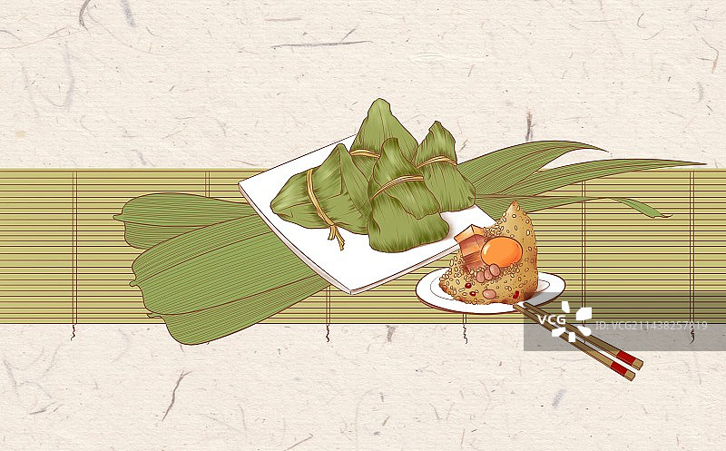 唯美手绘端午节粽子插画图片素材