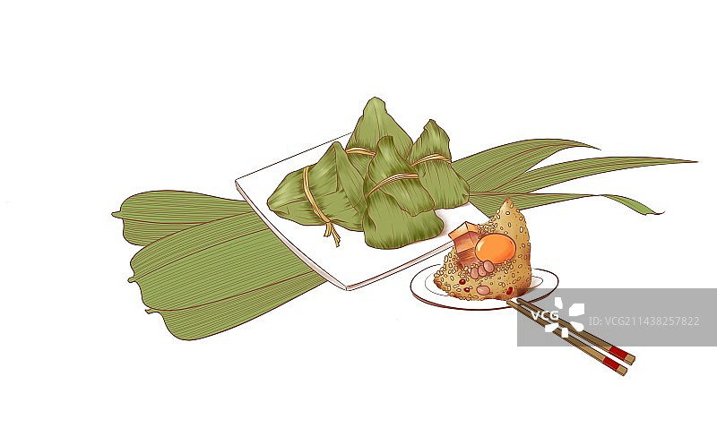 唯美手绘端午节粽子插画图片素材