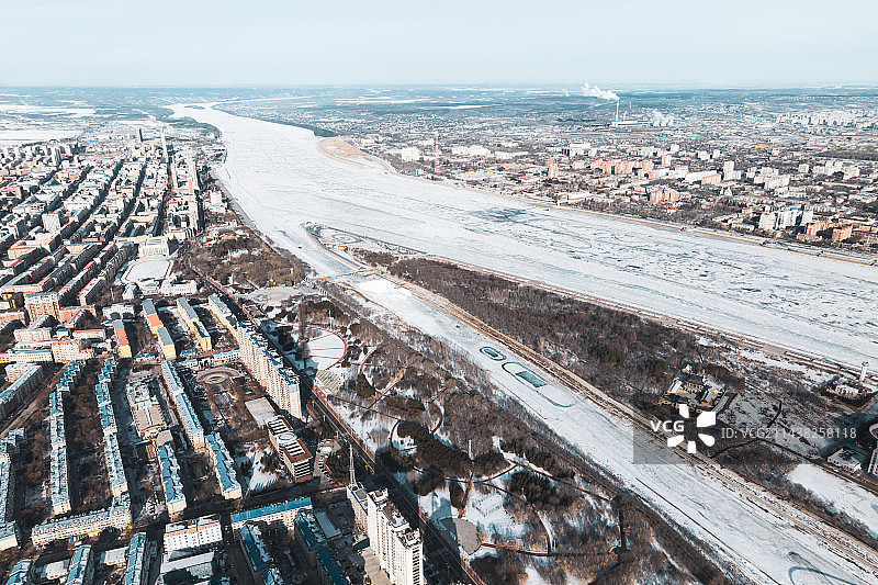 冬季黑龙江黑河市大黑河岛航拍风光图片素材