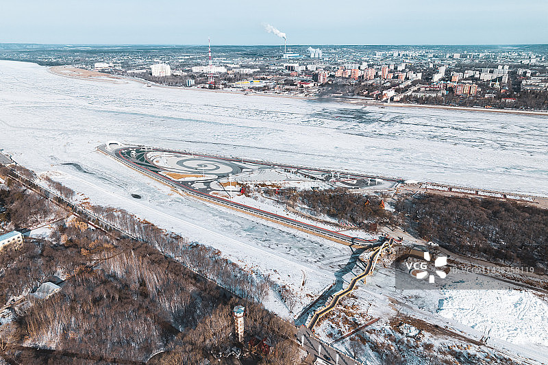 冬季黑龙江黑河市大黑河岛航拍风光图片素材