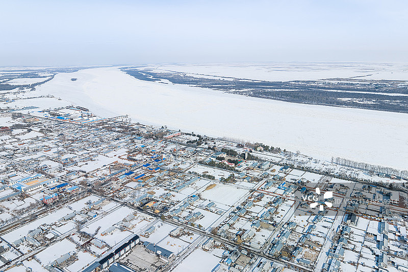 黑龙江黑河市瑷珲镇城市风光航拍图片素材