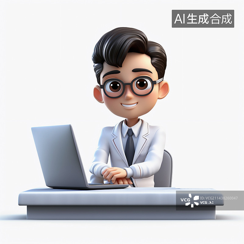 【AI数字艺术】3D卡通办公室程序员图片素材