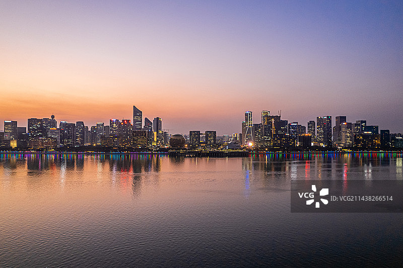 杭州钱江新城夜景航拍图片素材