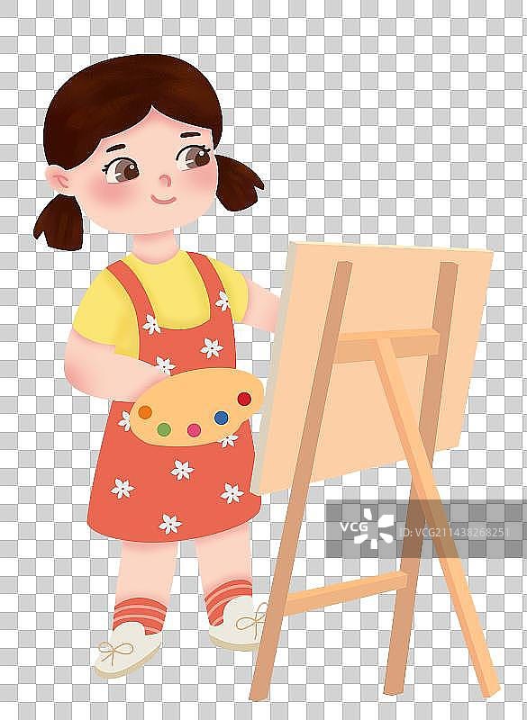 小女孩，小画家站在画板前画画图片素材