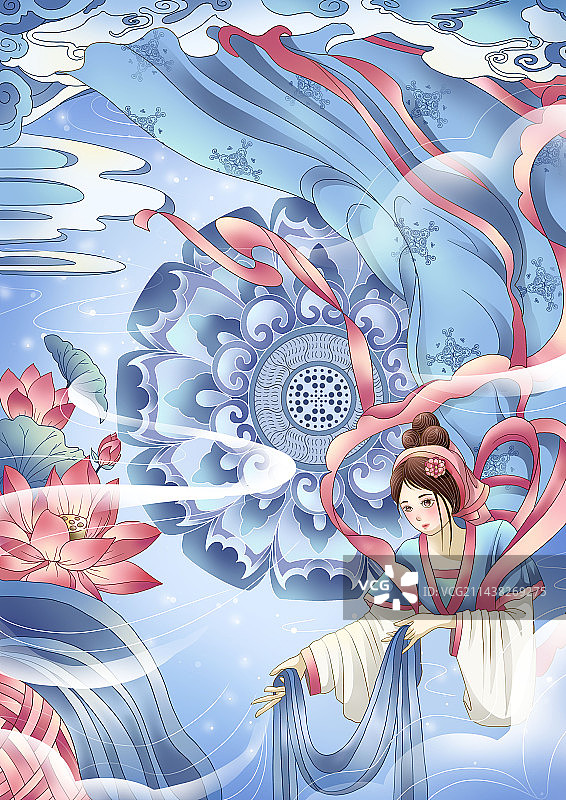 西施浣纱插画图片素材