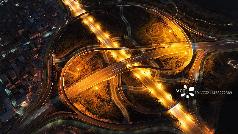 山西朔州市民福西街立交桥夜景航拍图片素材