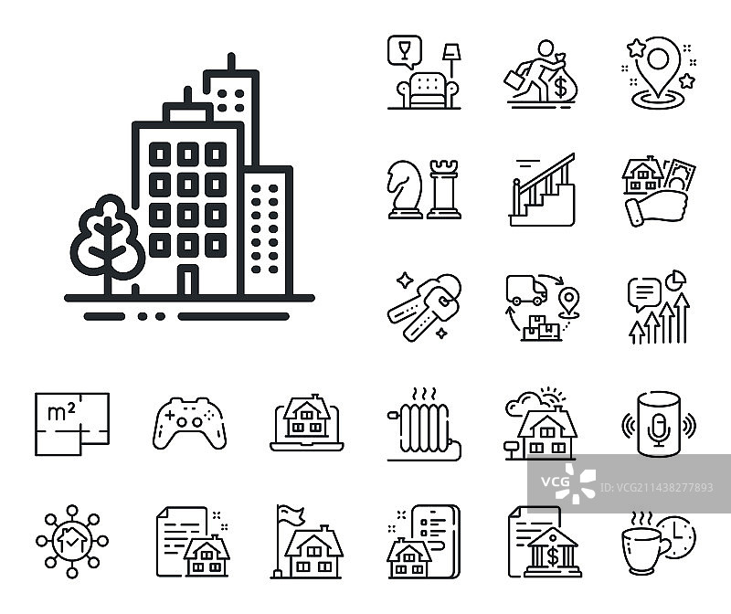 城市建筑与树木的建筑物线条图标图片素材