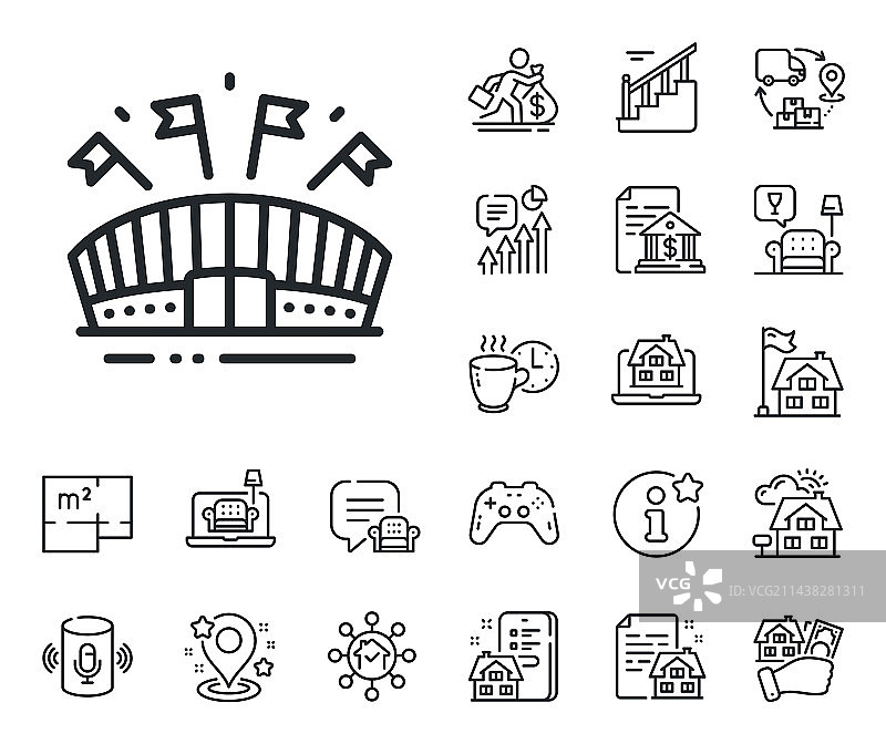 带旗帜的体育场馆线型图标图片素材