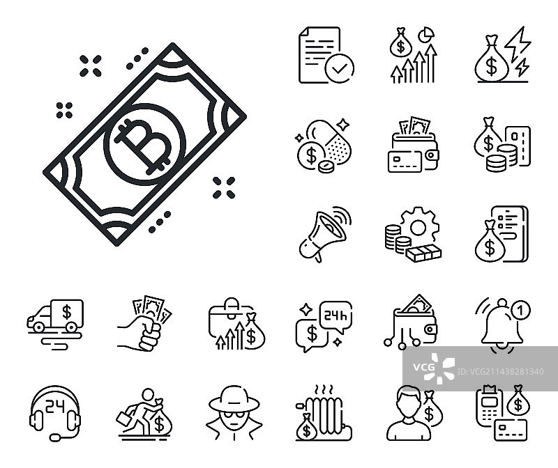 比特币线条图标加密货币现金标志图片素材