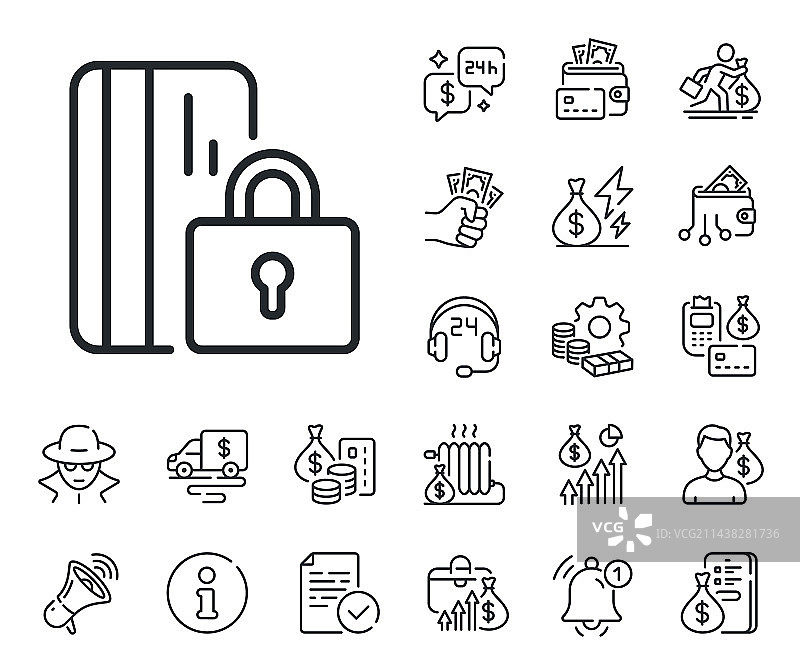 信用卡已冻结银行资金线条图标图片素材