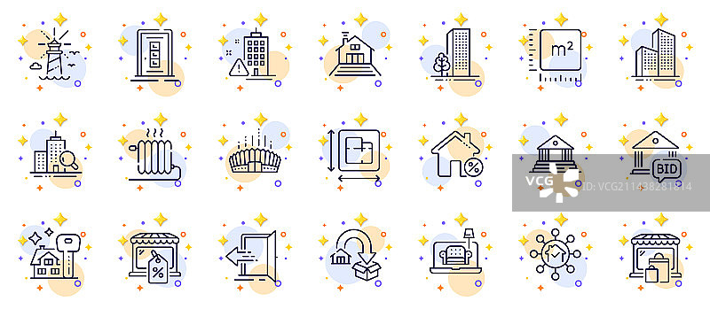 平方米灯塔和市场轮廓集图片素材