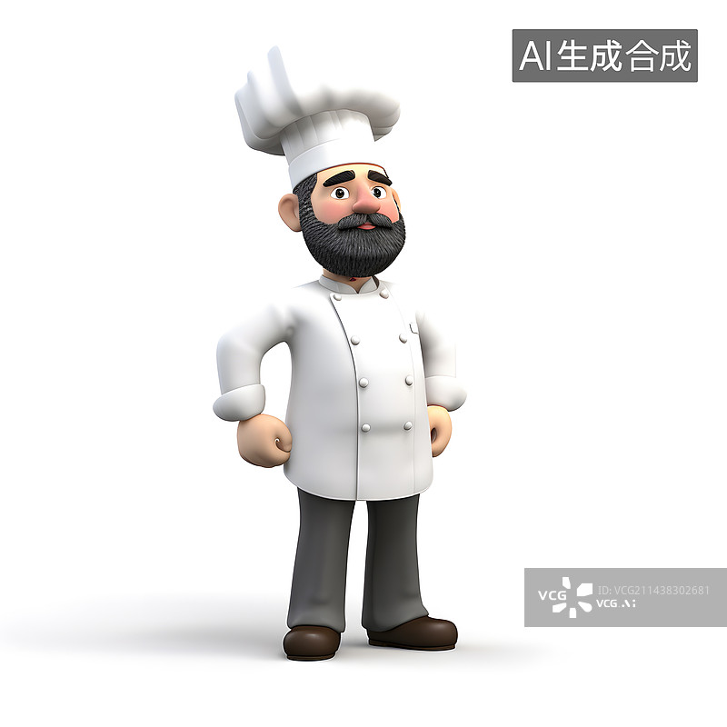 【AI数字艺术】AIGC:可爱的西餐大胡子厨师3D图片素材