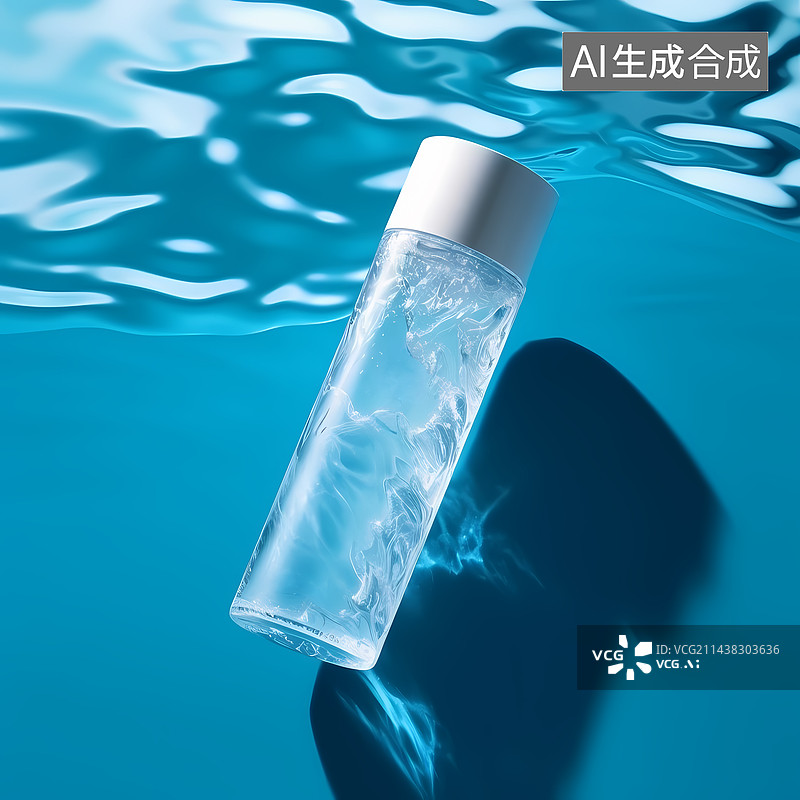 【AI数字艺术】蓝色波浪水中溅起水花化妆品特写图片素材