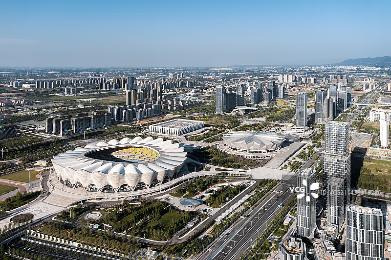 西安市港务区奥体中心航拍图片素材