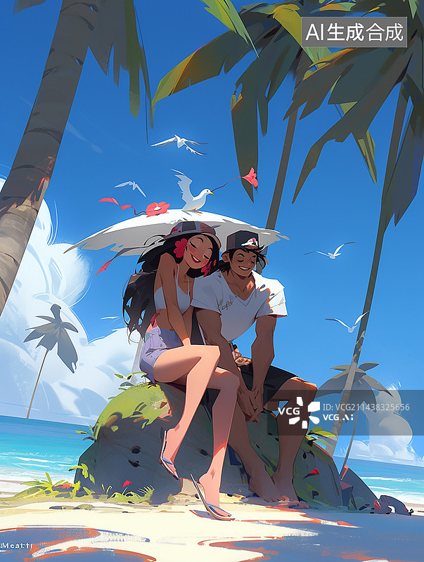 【AI数字艺术】夏日海边度假朋友图片素材