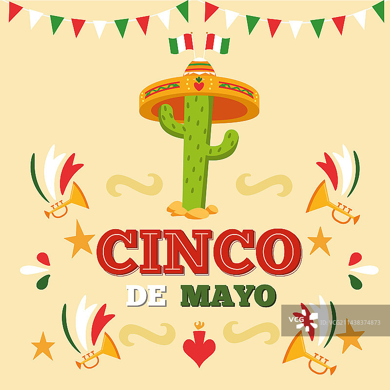 墨西哥五月五日节仙人掌庆祝海报图片素材