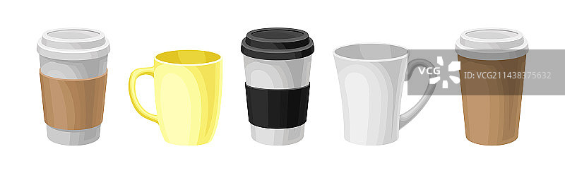 用于饮用的不同陶瓷和纸杯图片素材