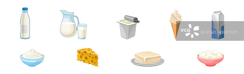 含牛奶壶、奶瓶和冰淇淋的乳制品图片素材