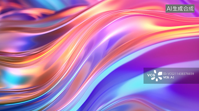 【AI数字艺术】创意抽象炫彩镭射背景艺术，现代彩色流动海报。蓝色背景的波浪液体形状。图片素材