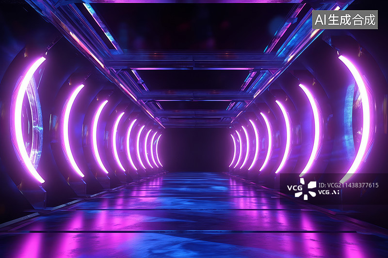 【AI数字艺术】3D霓虹灯彩色抽象发光建筑背景图片素材
